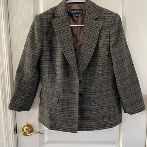 Evan Picone Petite 4P Plaid Blazer Jacket Womens Brown Career Office